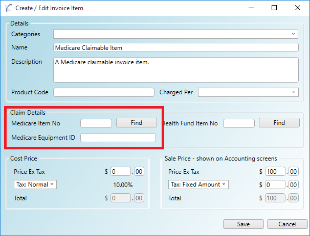Adding an MBS item number to your invoice items