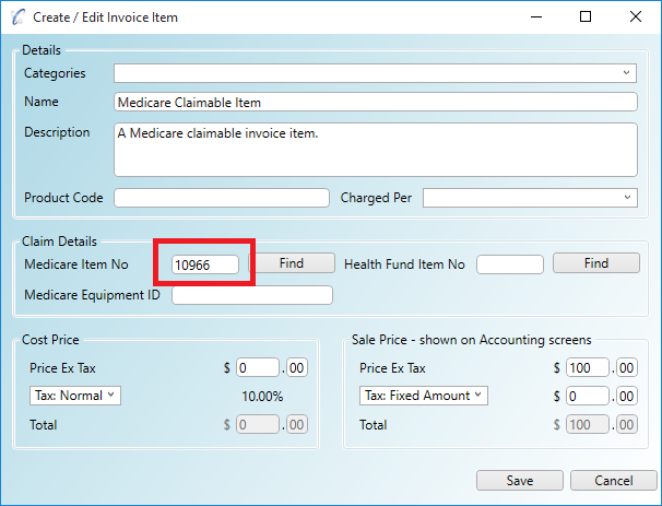 A valid MBS item number for the invoice item