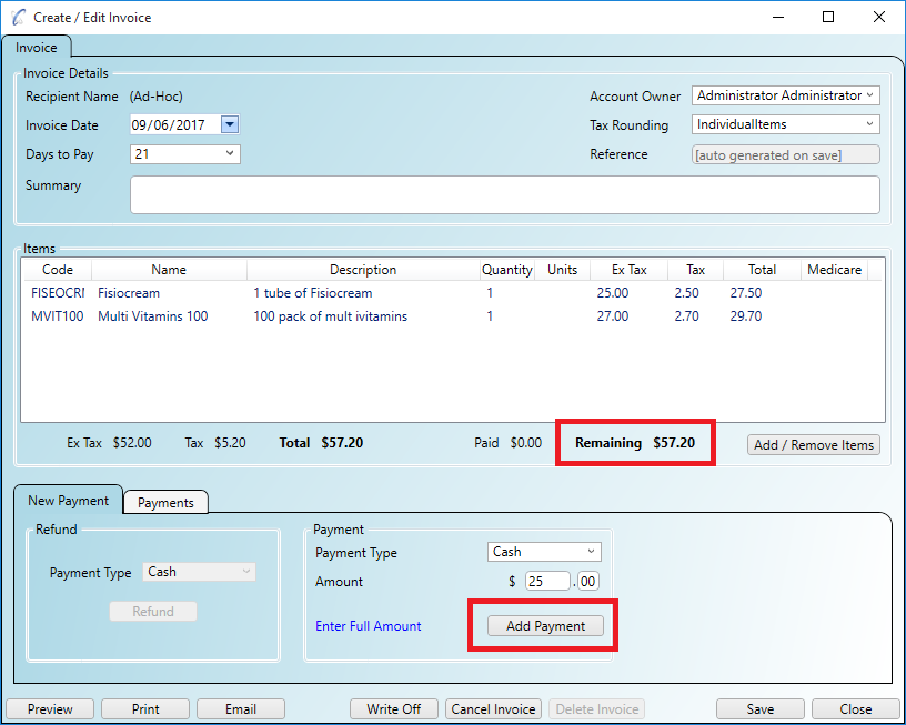 Splitting an invoice amount over several payment methods