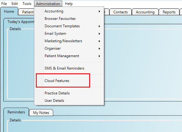 Enable Cloud Features to keep your data synchronised with the practice via the cloud