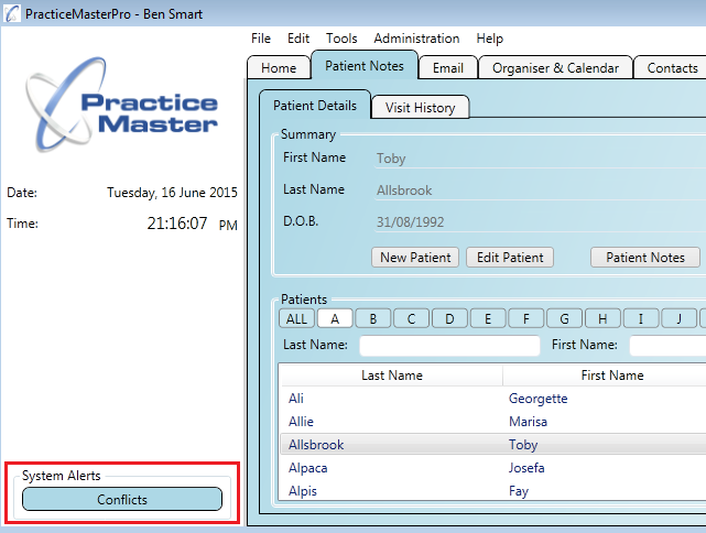 If you have conflicting changes an indicator will appear