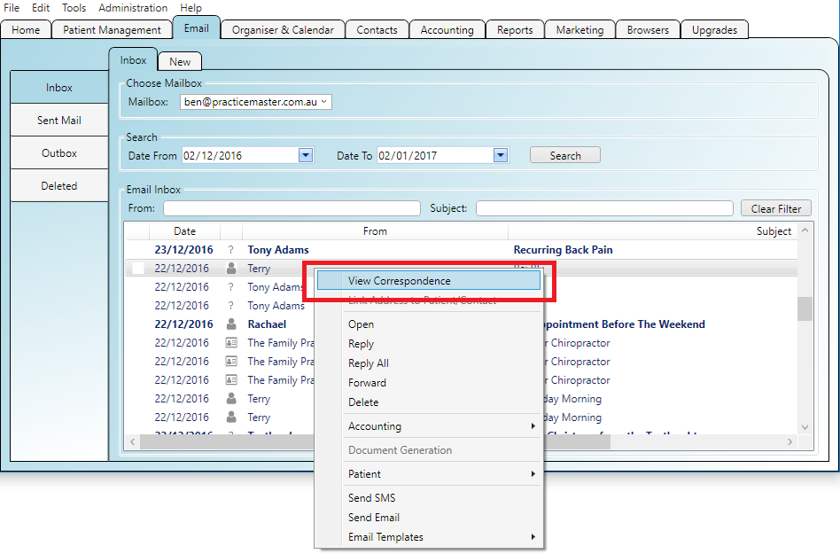 How to view the full email correspondence of sent and received emails