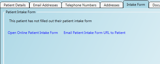A completed patient intake form downloaded in to the application
