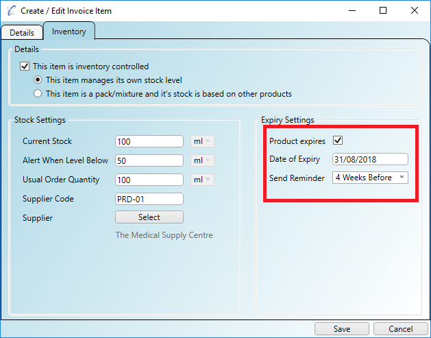 Set the date of expiration for your items and a reminder period so you can re-stock