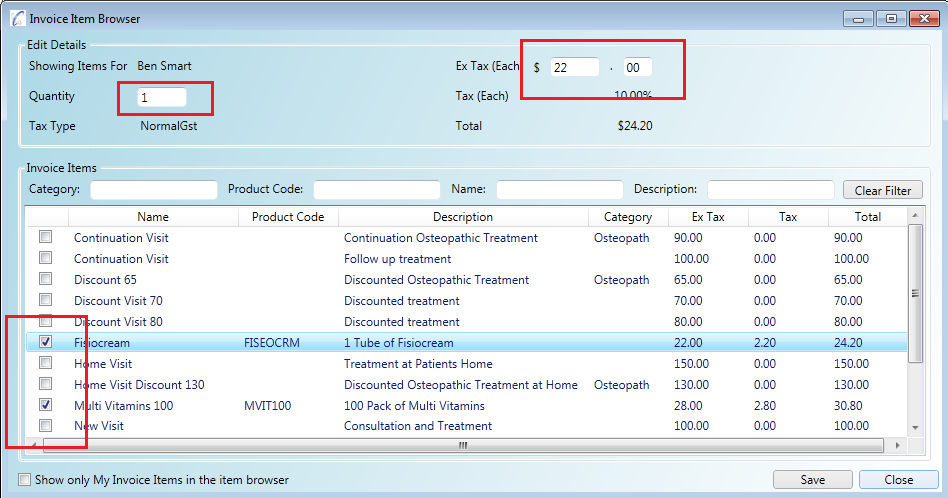 Adding billable items to an invoice