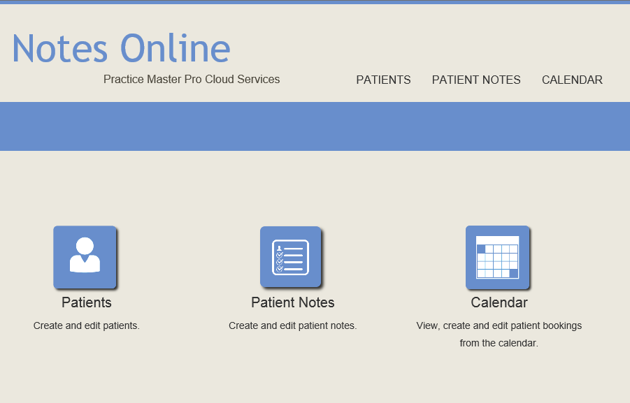 Access your patients, patient notes and calendar online through the cloud with Notes Online