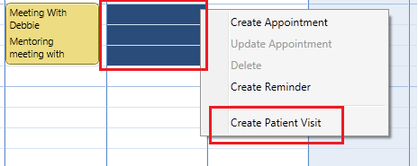 Creating a new patient visit from the main calendar