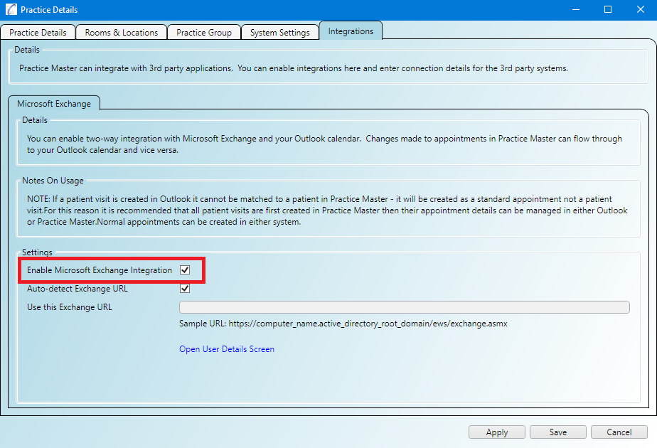 How to enable Microsoft Exchange integration for your practice