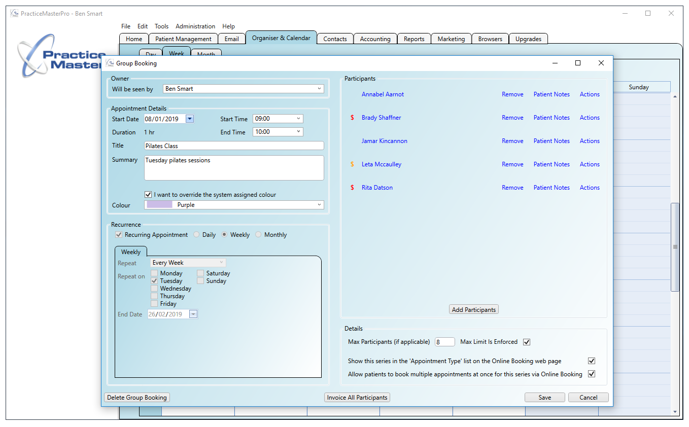 Managing patient's group bookings with the streamlined workflows built-in to the software